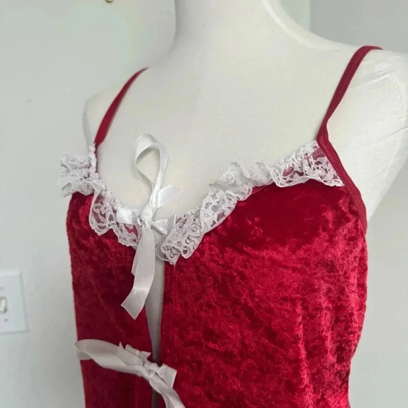 Y2K vintage Red Velvet Lace Trimmed Camisole with ribbons coquette cottagecore L - Picture 4 of 6